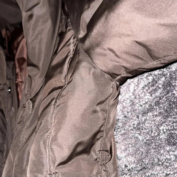 Coffee shop chocolate brown puffer down  jacket Sz L - Picture 7 of 16